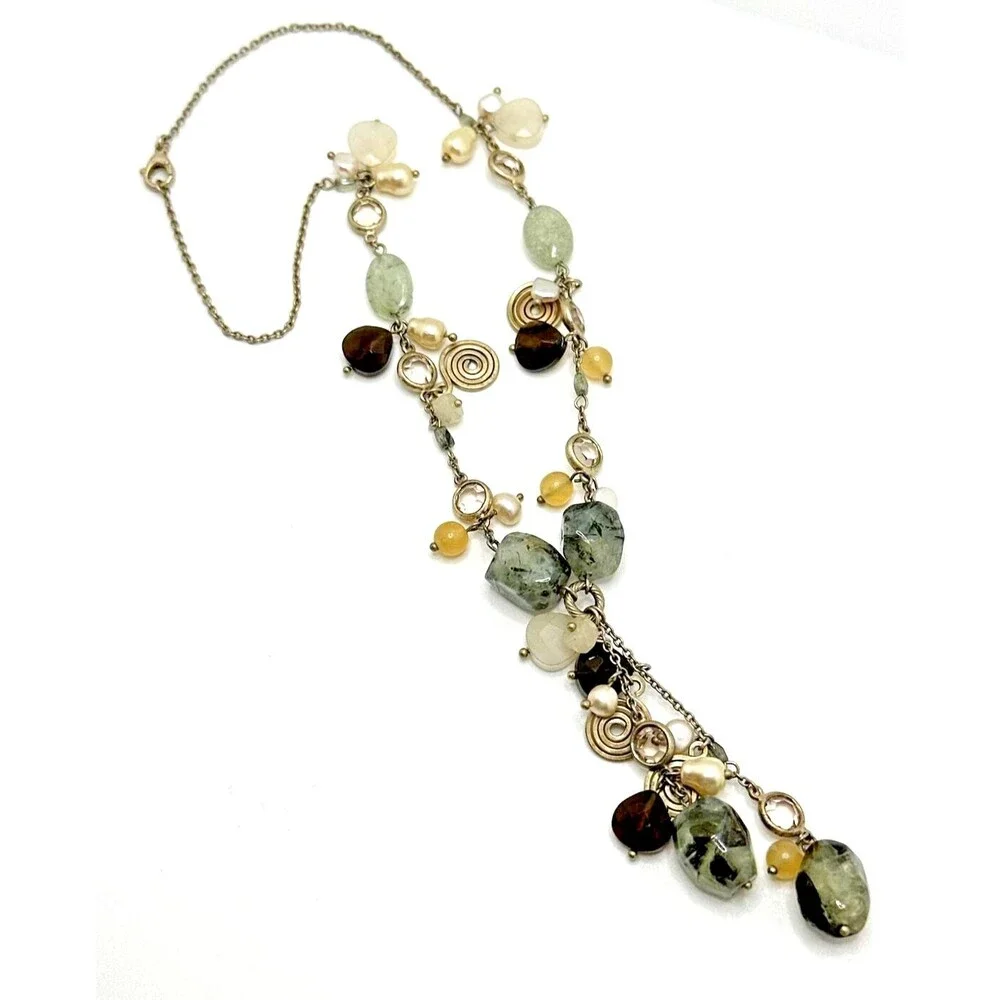 Boho Y Drop Tassel Necklace Agate Pearl Glass Bead Statement Charm Dangle 16
